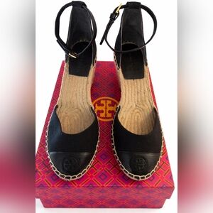 Tory Burch WITH BOX COLOR BLOCK 85MM WEDGE ESPADRILLE - CANVAS / NAPPA LEATHER 6